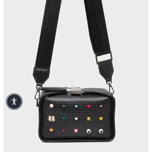 BRAND NEW Min & Mon Black Bag with Colorful Embellishments + long strap